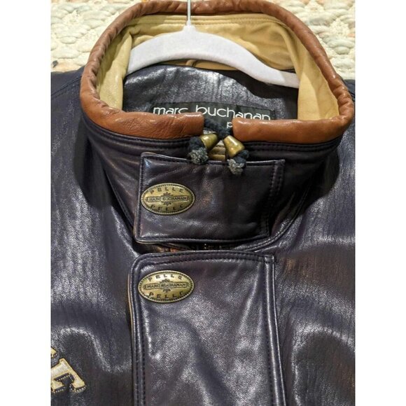 Vintage Marc Buchanan Pelle Pelle Mens Size 40 Global 1994 Navy Leather Trench - Picture 6 of 15